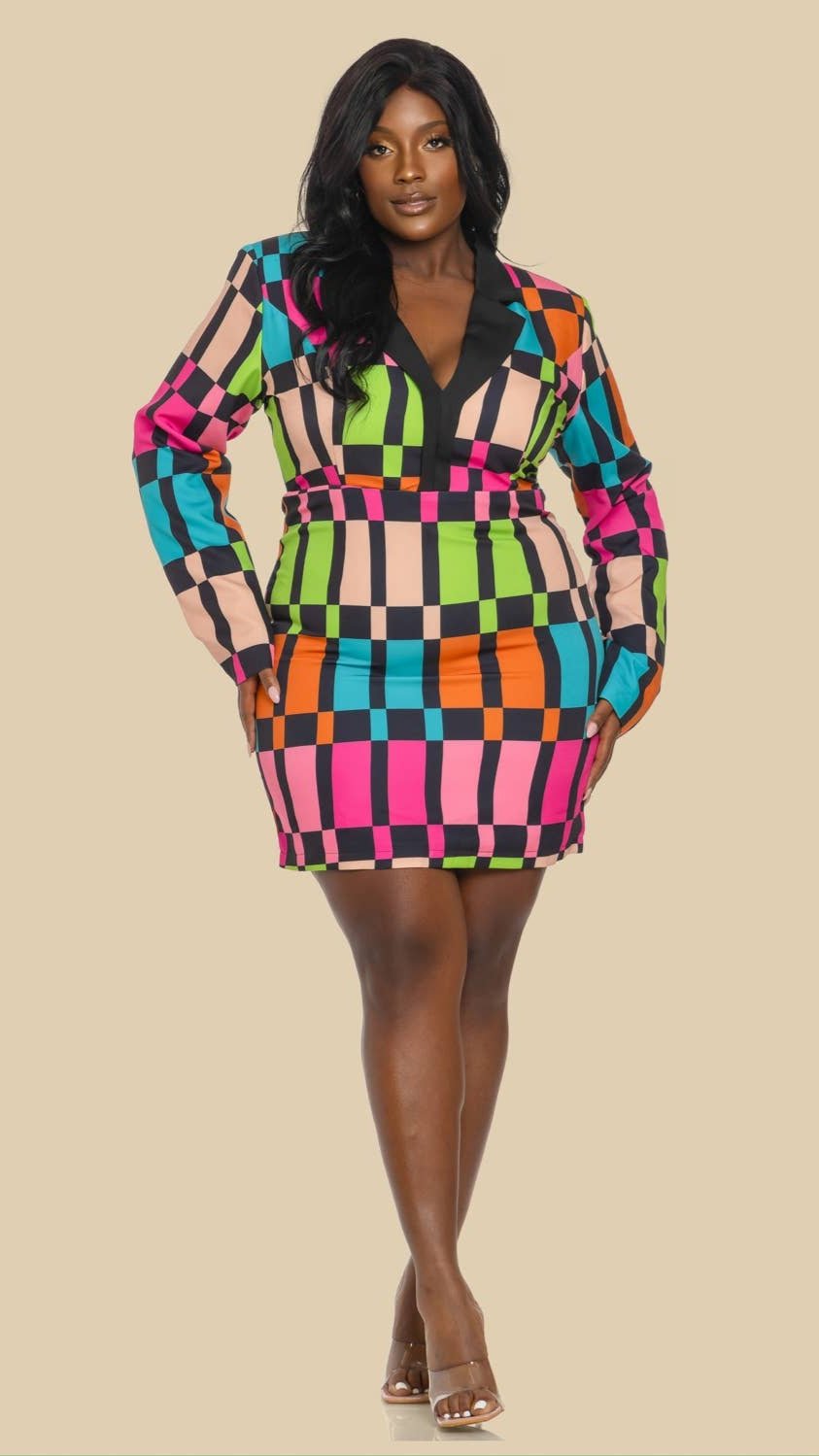 Curvy Multicolorful Blazer Dress