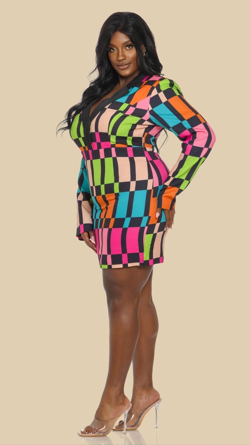 Curvy Multicolorful Blazer Dress